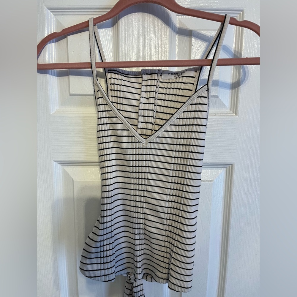 Cute ribbed tank top with back tie